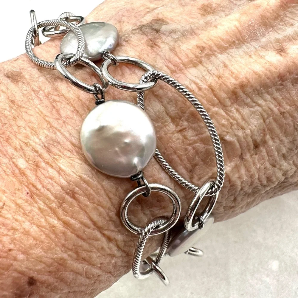 Honora Sterling Silver Coin Blister Pearl Station Necklace NWOT - Picture 7 of 9